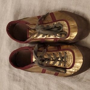 Mango Vintage Metallic Gold-Tone Suede Sneakers 36 or 6 Great Condition